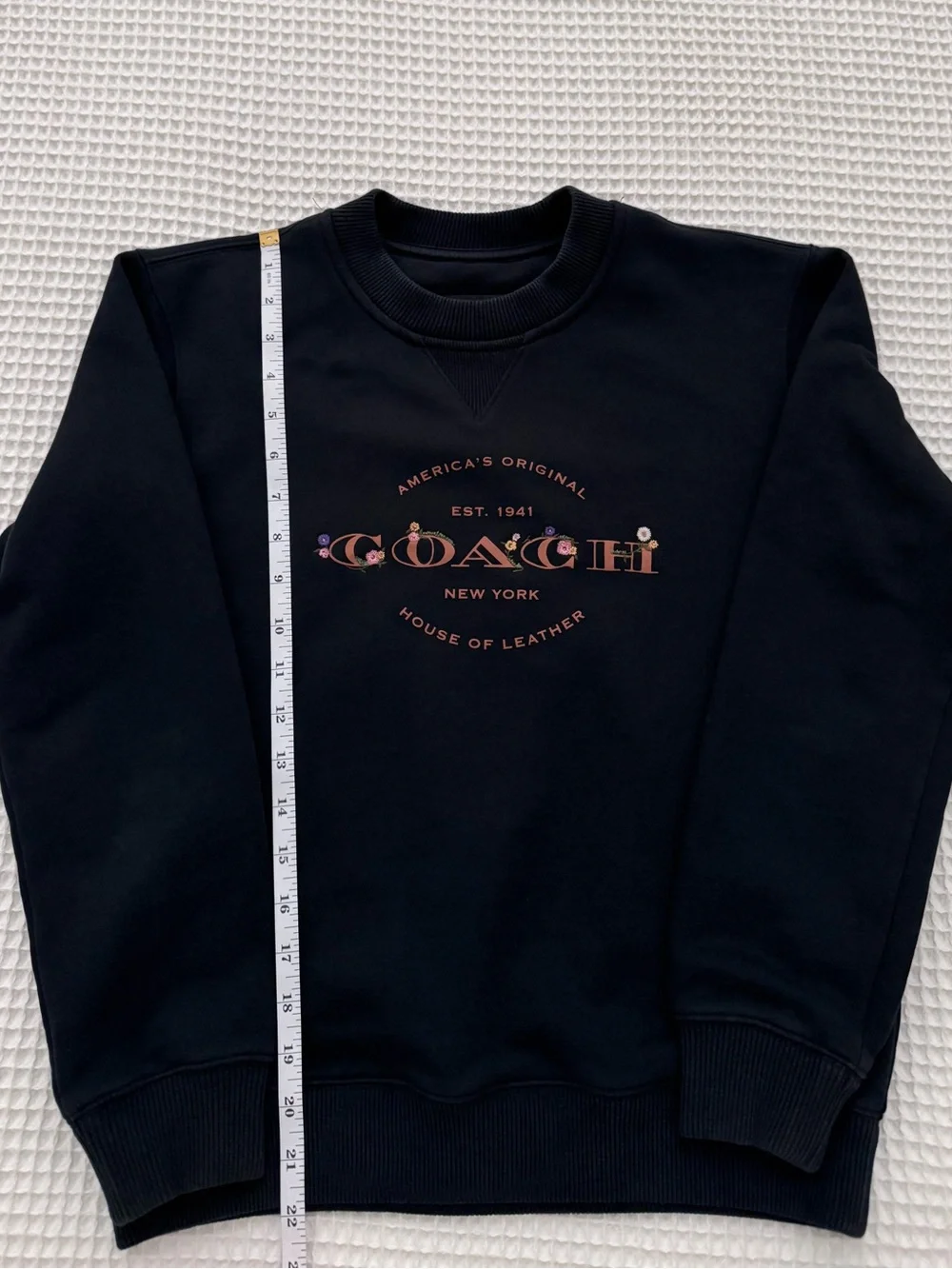 Coach Black Crewneck Sweatshirt with Multicolor Logo, Size: XSmall